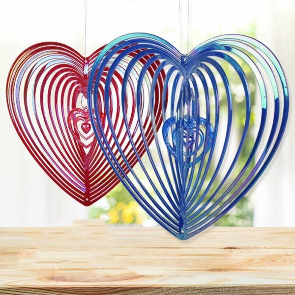 Wind Chimes & Hanging Decorations |   Kell 3D Love Heart Wind Spinner Outdoor Hanging Decorations Garden Kinetic Ornaments Wind Chimes & Hanging Decorations blue