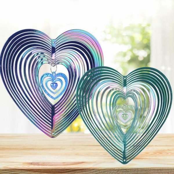 Wind Chimes & Hanging Decorations |   Kell 3D Love Heart Wind Spinner Outdoor Hanging Decorations Garden Kinetic Ornaments Wind Chimes & Hanging Decorations blue