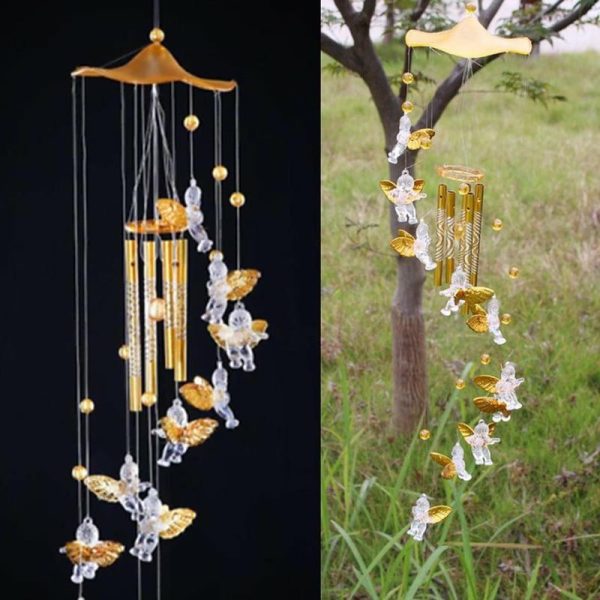 Wind Chimes & Hanging Decorations |   Love Angel Cupid Wind Chime Fahion Gift Home Tube Wind Chimes & Hanging Decorations golden