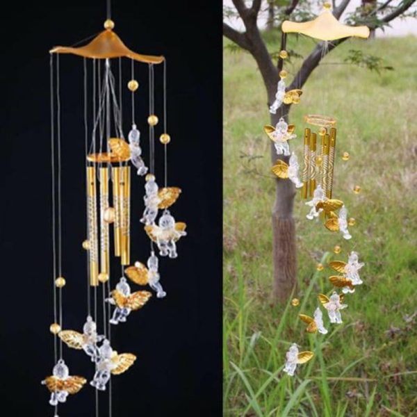 Wind Chimes & Hanging Decorations |   Love Angel Cupid Wind Chime Tube Hanging Ornament House Warm Gift Home Decor Yousheng Wind Chimes & Hanging Decorations golden