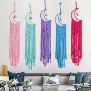 Wind Chimes & Hanging Decorations |   Moon Dream Catcher Long Tassel Pendant Wall Decor Hanging Ornament Teen Girls Room Wind Chimes & Hanging Decorations blue