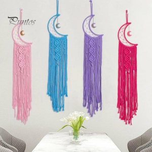 Wind Chimes & Hanging Decorations |   Nordic Style Moon Dream Catcher Pendant Wall Decor Long Tassel Hanging Ornament Teen Girls Room Decor Wind Chimes & Hanging Decorations blue