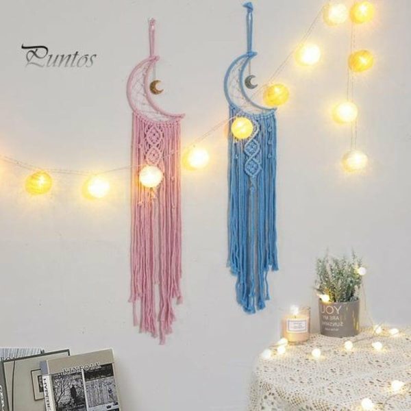 Wind Chimes & Hanging Decorations |   Nordic Style Moon Dream Catcher Pendant Wall Decor Long Tassel Hanging Ornament Teen Girls Room Decor Wind Chimes & Hanging Decorations blue