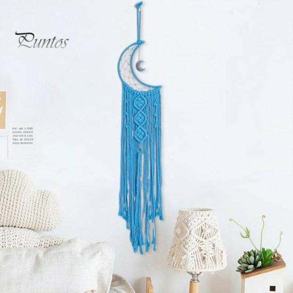 Wind Chimes & Hanging Decorations |   Nordic Style Moon Dream Catcher Pendant Wall Decor Long Tassel Hanging Ornament Teen Girls Room Decor Wind Chimes & Hanging Decorations blue