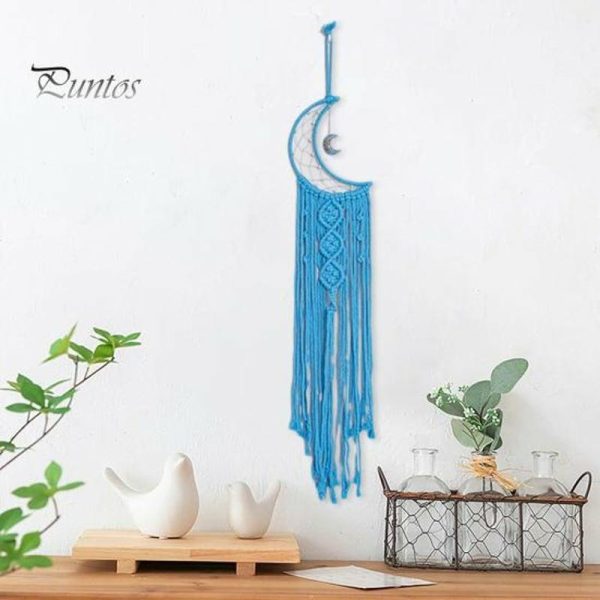 Wind Chimes & Hanging Decorations |   Nordic Style Moon Dream Catcher Pendant Wall Decor Long Tassel Hanging Ornament Teen Girls Room Decor Wind Chimes & Hanging Decorations blue