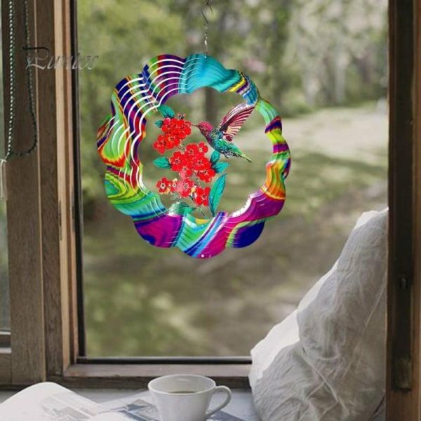 Wind Chimes & Hanging Decorations |   Rotating Wind Chime 12 Inch Stainless Steel 3D Flower Birds Design Vibrant Color With Hanging Hook Fade-Resistant Decoration Wind Chime Wind Chimes & Hanging Decorations multicolor