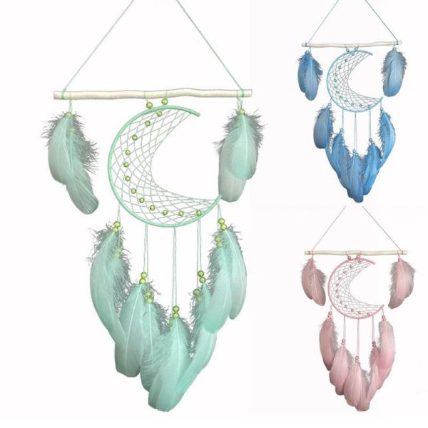 Wind Chimes & Hanging Decorations |   Wall Hanging Dream Catchers With Natural Feathers Wood Stick Wind Chimes Home Craft For Wall Hanging Wind Chimes & Hanging Decorations light green