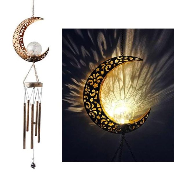 Wind Chimes & Hanging Decorations |   Wind Chime Lamp Iron Hollow Exquisite Outdoor Landscape Wrought Star Moon Sun Solar Wind Bell Light For Wind Chimes & Hanging Decorations Wind Chimes & Hanging Decorations