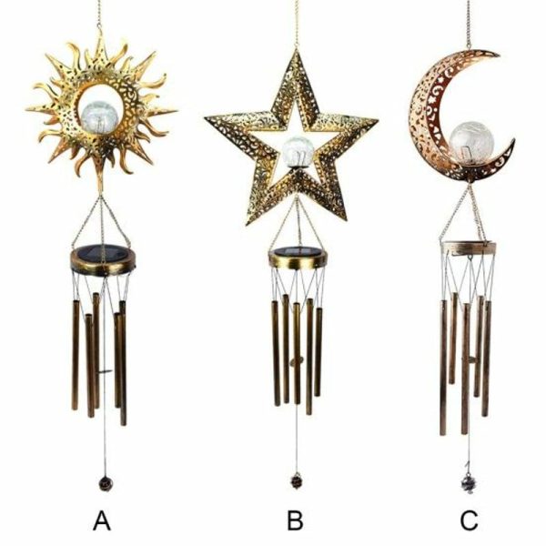 Wind Chimes & Hanging Decorations |   Wind Chime Lamp Iron Hollow Exquisite Outdoor Landscape Wrought Star Moon Sun Solar Wind Bell Light For Wind Chimes & Hanging Decorations Wind Chimes & Hanging Decorations