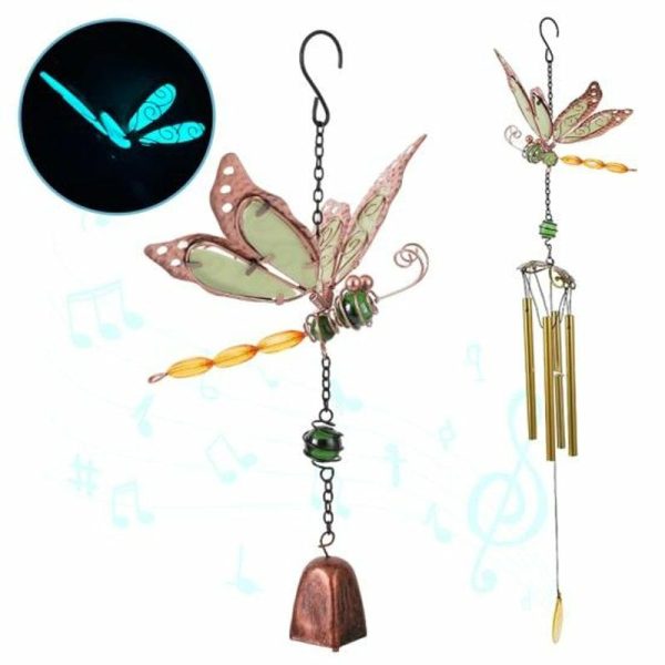 Wind Chimes & Hanging Decorations |   Wind Chime Luminous Dragonfly Design Durable Waterproof Melodious Outdoor Garden Window Decoration Metal Wind Chime Wind Chimes & Hanging Decorations blue