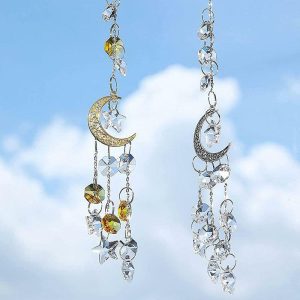 Wind Chimes & Hanging Decorations |   Wind Chime Moon Suncatcher Rainbow Maker Crystal Wind Chimes Sun Catcher Garden Decoration Wind Chimes & Hanging Decorations gold