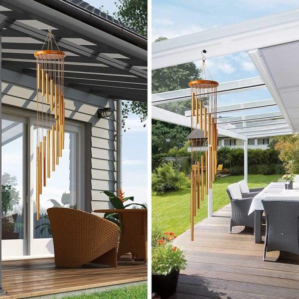 Wind Chimes & Hanging Decorations |   Wind Chimes 90Cm/35Inch Large Memorial Hanging Wind Chimes With 18 Aluminum Alloy Tubes Hook For Garden Balcony Patio Decor Gift Wind Chimes & Hanging Decorations gold