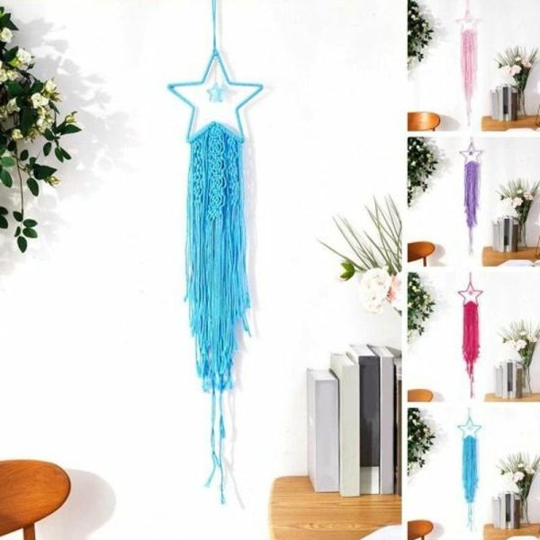 Wind Chimes & Hanging Decorations |   Bright Color Tassel Pendant Elegant Creative Moon Dream Catcher With Macrame Hanging Wind Chimes & Hanging Decorations blue