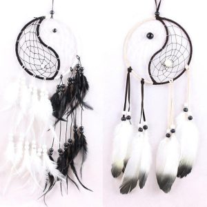 Wind Chimes & Hanging Decorations |   Dream Catcher Traditional  Dream Catcher Yin Yang Shape Long Home Decoration – Balance And Constraints Wind Chimes & Hanging Decorations black