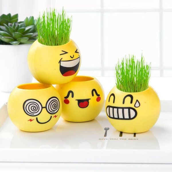 Vases |   1 Pcs Home Decor Grass Head Doll Diy Plant For Children Indoor Garden Balcony Planting Vase Flower Pot Toy Gift Vases as the picture