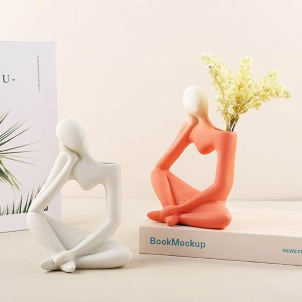 Vases |   Practical Flower Vase Easy To Clean Ceramic Human-Shaped Vases apricot